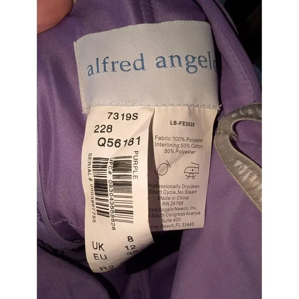Alfred Angelo Dress Womens Size 8 Purple Midi Shoulder Less Ruffled Layers Forma